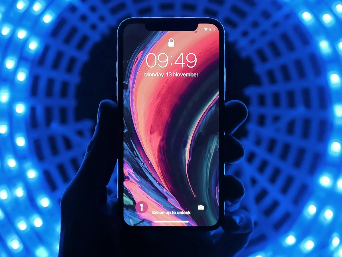 Mobile device on a technology background