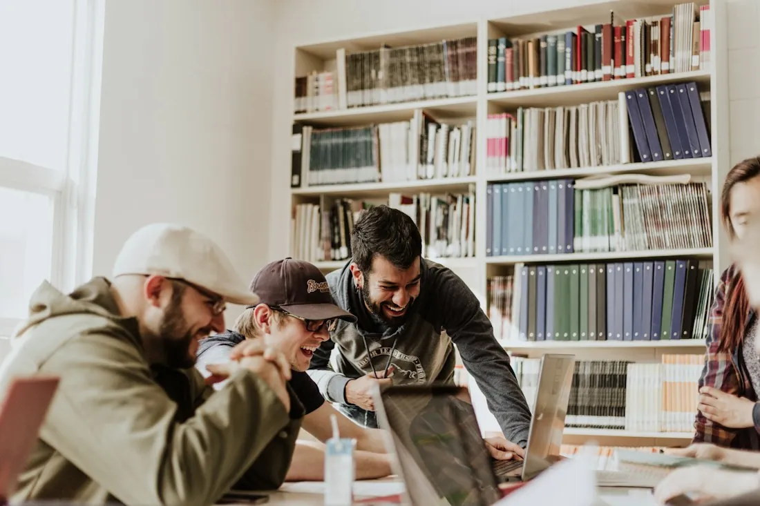 Group collaborating in a shared study workspace