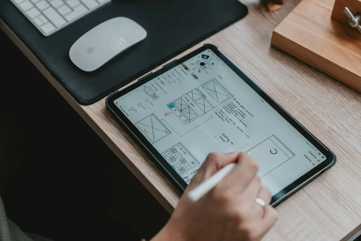 Designer sketching a layout on a tablet