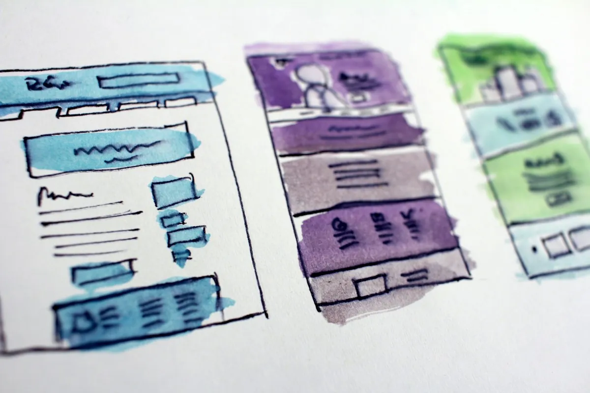 Hand-drawn website wireframes