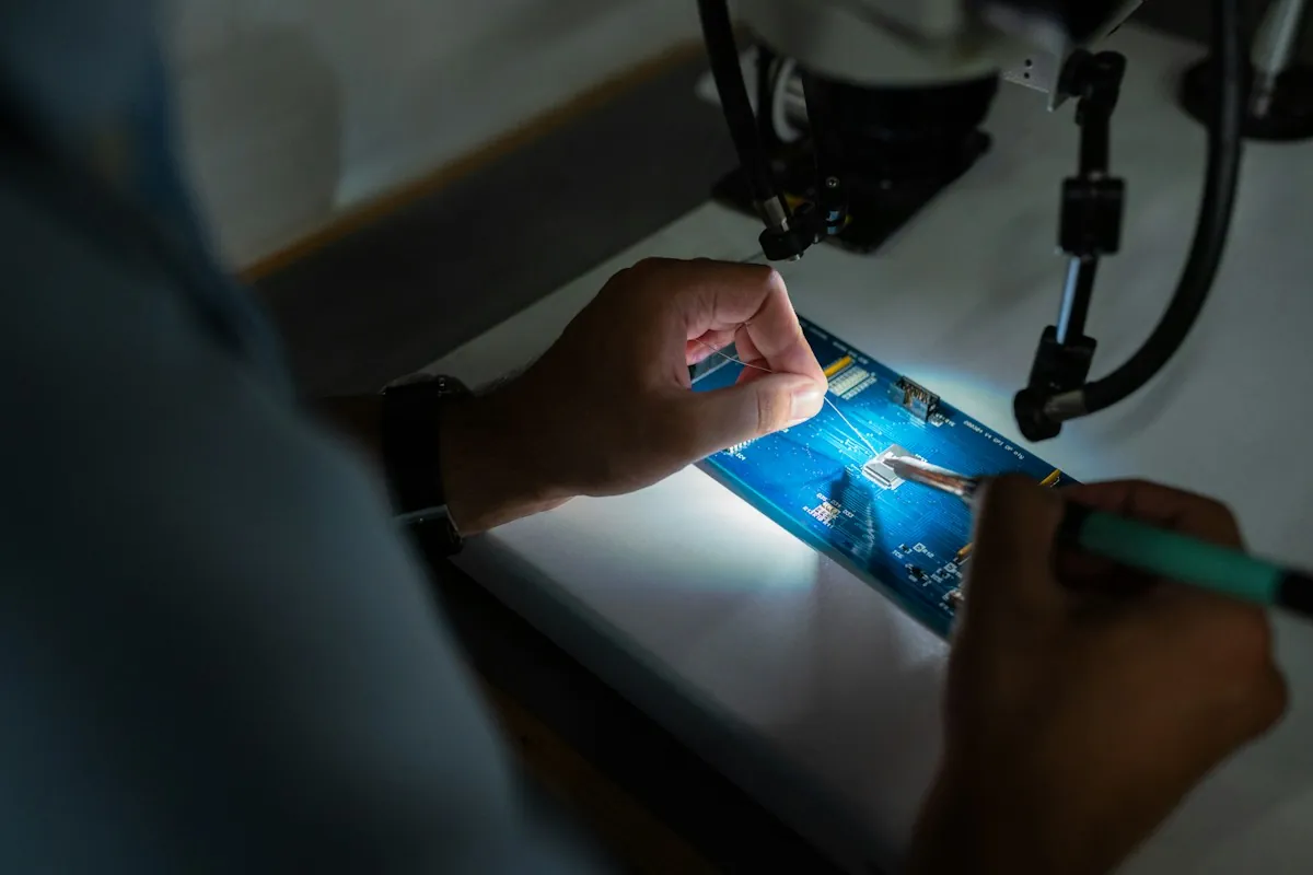 Technician working on electronic hardware